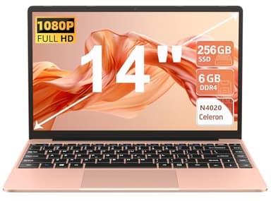 AOCWEI PC Portatile Win 11 Computer Portatile Notebook 14 Pollici 256GB SSD Expansion 1TB, Laptop 5GWiFi 5000mAh 1080P, N4020 fino a 2.8GHz BT4.2 USB3.0 Mouse Wireless Protezione Tastiera-Oro rosa