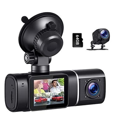 Volam 1080P Dash Cam Auto Fronte Retro Interno con Batteria, Dash Cam di monitoraggio del parcheggio a 3 canali, visione notturna a infrarossi WDR, sensore G, con scheda SD da 64 GB