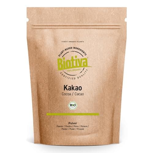 Cacao in polvere Bio 300g - puro - molto sgrassato (11% grasso) - senza zucchero - confezionato e controllato in Germania - Biotiva
