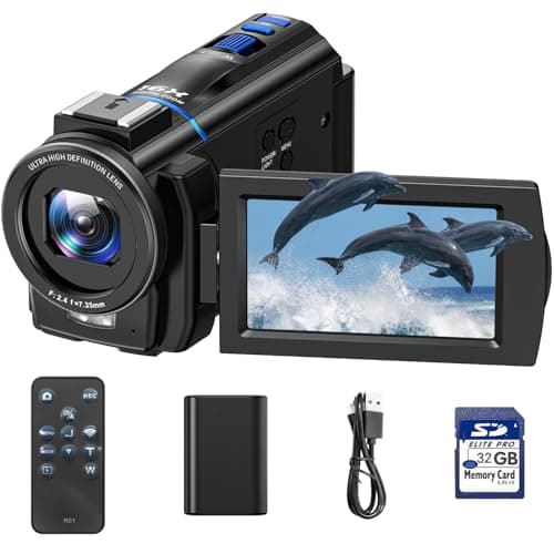 Videocamera 4K 48MP Camcorder 16X zoom digitale IR Videoregistratore per visione notturna 3" 270° Touch Screen Video Camera Vlog Camera per Youtube con scheda SD da 32 GB, Telecomando, Batteria