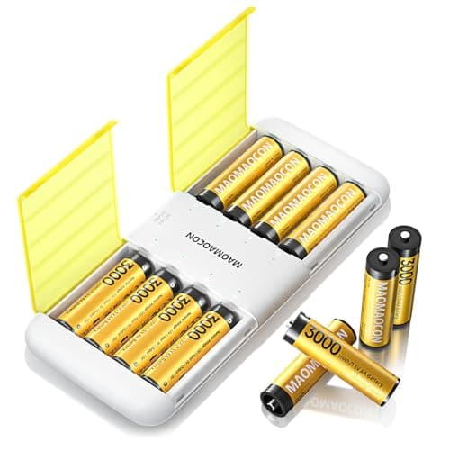 8 pezzi batteria AA al litio, batterie AA ricaricabili, batterie ad alta capacità da 3000mWh, batterie AA al litio da 1,5 V e caricabatterie con funzione di memorizzazione della carica