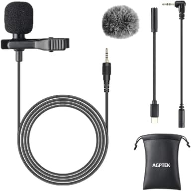 AGPTEK Lavalier Microfono per PC Smartphone con Clip e Un Parabrezza Incluso Adattatore Tipo-c Microfono Esterno Trust Ideale per Youtuber Intervista Conferenza Video Camera Podcast Cavo da 2M