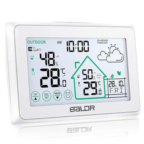 BALDR Stazione Meteo LCD Radio con Sensore Esterno, Stazione Metereologica con Previsioni Meteo, Temperatura e Umidità, Livello di Comfort, 4 Livelli di Retroilluminazione