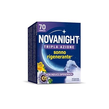Novanight Tripla Azione Melatonina per Dormire, Integratori per Dormire, Disturbi del Sonno - Senza Glutine, con Melatonina, Escolzia, Passiflora, Melissa. Non Induce Dipendenza (70 Compresse)