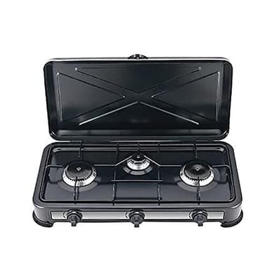ELETTROFERROITALIA Minerva 3 - Fornello a Gas 3 Fuochi, Acciaio smaltato, Potenza 2.9Kw, 59.5 x 33.5 x 11 cm (NERO)