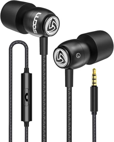 LUDOS CLAMOR Auricolari In-Ear Cuffie, Cuffiette con Filo e Microfono, Garanzia 5 Anni, Audio di alta Qualità, Memory Foam, Cavo Rinforzato, Bassi, Controllo del Chiamate per iPhone, Samsung, Huawei