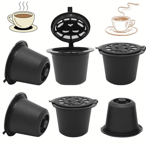 Pack 6 Capsule per Caffè Riutilizzabili e Lavabili, Confezione 6 PZ + 2 Cucchiaio + 2 Pennello per Pulizia, Capsula Materiale Plastica PVC Alta Qualità (Compatibile espresso)
