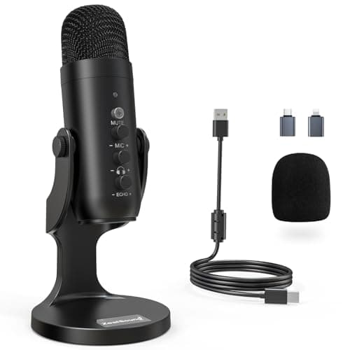 zealsound Microfono a condensatore, Microfono USB per *Phone, PC, computer, laptop e telefono di tipo C, Muto, Riduzione del rumore, microfono per streaming, asmr, gaming, podcast, YouTube, Twitch