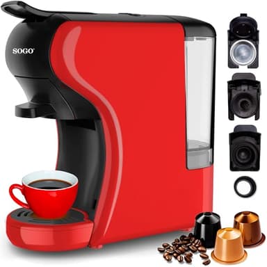 SOGO Macchina da caffè universale a capsule 3in1 - Macchina da caffè multicapsule 9 bar, 0,6, rosso (SS-5675)