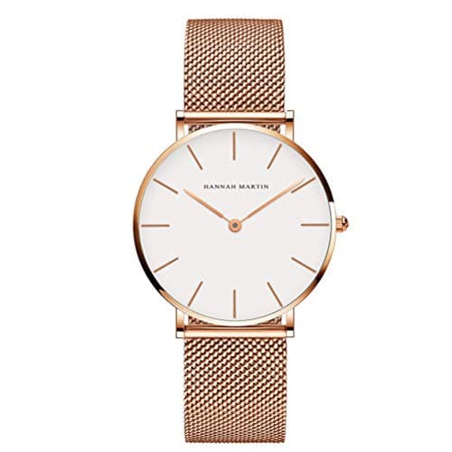 HANNAH MARTIN Orologio da Polso Donna Ultra Sottile Quarzo Acciaio Inossidabile (Quadrante Bianco，Cinturino Oro Rosa)