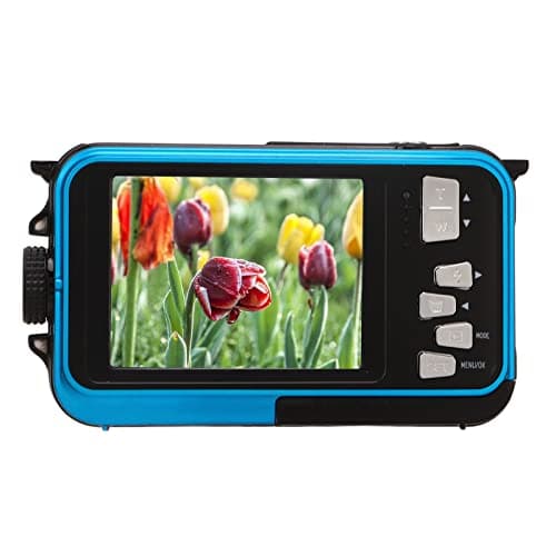 Fotocamera Subacquea, Fotocamera Digitale Impermeabile Full HD 2.7K 48MP 10ft, Fotocamera Tascabile LCD Anteriore Posteriore a Doppio Schermo con Zoom Digitale 16X per Snorkeling, (Blu)