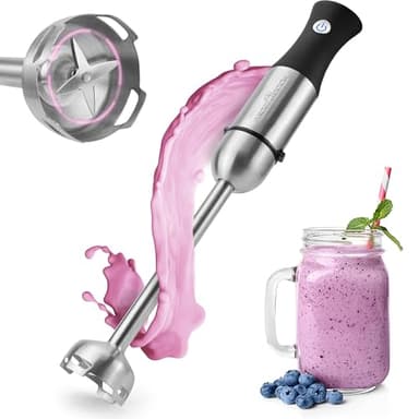 ProfiCook PC-SM 1094 - Frullatore a immersione - Con impugnatura ergonomica - 4 lame - 1000 Watt - Nero/Argento