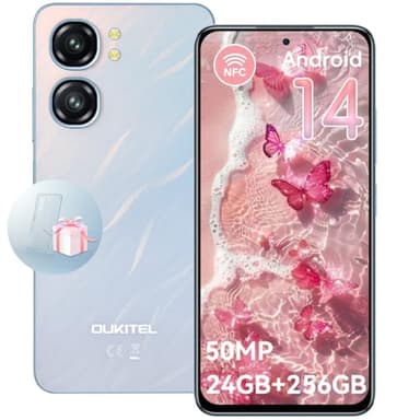 OUKITEL C58 Pro Smartphone Android 14-24(6+18) GB RAM+256GB ROM(TF 1TB) Cellulare 6.7" HD+ 90Hz 5150mAh Telefono Cellulare Offerta 50MP+8MP Camera NFC/3 Slot/Fingerprint/Face ID/3.5mm Jack/OTG, blu
