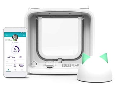 Gattaiola con lettore di microchip SureFlap Sure Petcare con Hub Sure Petcare, tecnologia DualScan, compat. Targhetta per collare RFID e microchip, uso con App mobile, rich. 4 batterie AA (non incl.)