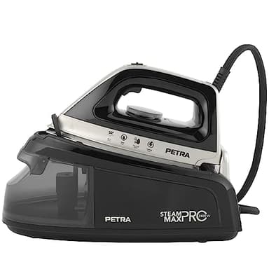 Petra PF01137VDE Ferro da stiro con caldaia - serbatoio dell'acqua rimovibile da 1,2 l, 2400 W, cavo da 2 m con custodia, piastra in ceramica, anticalcare e antigoccia, stiratura verticale