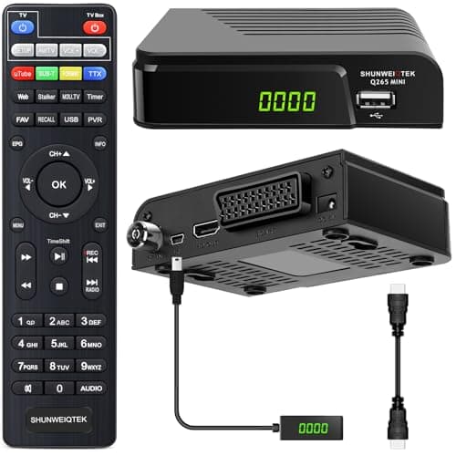 SHUNWEIQTEK Decoder Digitale Terrestre 2025 con Uscita Scart Hdmi e H265 HEVC Full HD 1080P Decodifica, Invisibile Mini Ricevitore Decoder DVB-T2 con USB PVR, LCN, Telecomando 2in1 FM Radio