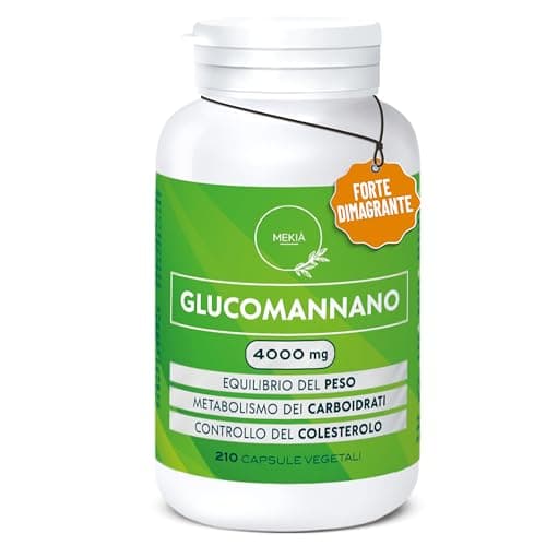 Mekià® GLUCOMANNANO FORTE PURO originale 4000mg dose giornaliera, 210 Capsule, Cromo, soppressore dell'appetito. Brucia grassi potente e veloce,aiuta la perdita di peso. Integratore alto Dosaggio.