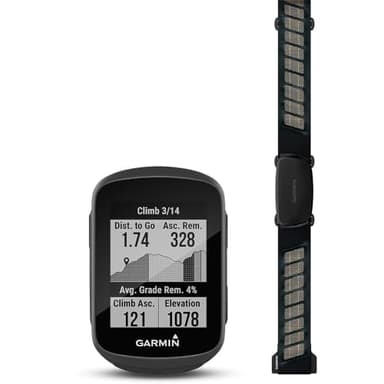 Garmin Edge 130 Plus Performance Bundle - GPS Bike computer Smart, Allenamenti e metriche avanzate e funzione ClimbPro - Bundle con Fascia Cardio HRM-Dual, Nero