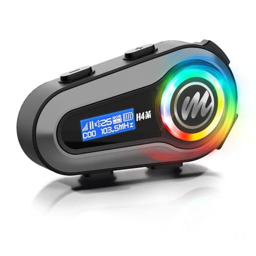Moman Casco Moto Auricolare, H4M con【Schermo LCD & 6 EQ Modalità】 Cuffie per Caschi da Moto per Persona Singola Cuffia 5.3 Chip con Radio FM stereo HiFi Assistente vocale AI IPX6 impermeabile