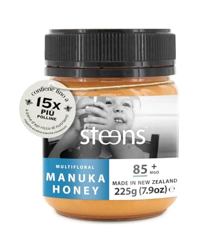 Steens Miele di Manuka - MGO 85+ - Miele Manuka Multiflorale grezzo 100% certificato - Invasettato e sigillato in Nuova Zelanda - Manuka Honey - 225 g