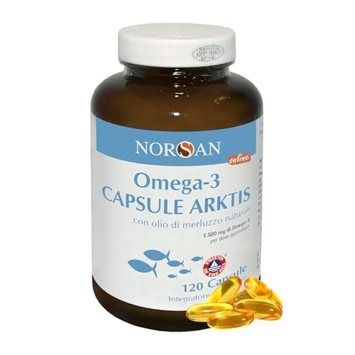 NORSAN Omega 3 Capsule Arktis 1x120 pz I Olio di fegato di merluzzo I 1.500 mg EPA DHA I Olio di pesce Omega 3 IFOS senza reflusso I Olio fegato di merluzzo capsule I Fish oil Omega 3 Olio di merluzzo