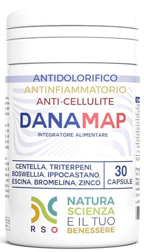 DANAMAP | Potente Antinfiammatorio e Antidolorifico Naturale - Bromelina e Boswellia - Anticellulite e Drenante - 100% BIO - Confezione da 30 Capsule | Infiammazioni, Tensione ed Emicrania