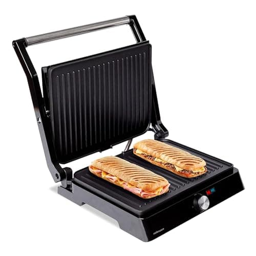 Mellerware - Griglia elettrica portatile Hotty! | 2200 W | Antiaderente | 3 in 1 (Fornello, Piastra, Barbecue) | Toast professionale | Bistecchiera | Apertura 180 gradi | 29 × 46 cm | Acciaio Inox
