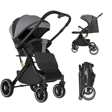 Passeggino Canne, Passeggino Bebe Leggero e Compatto, 3 posizioni di inclinazione, 0-4 anni (25 kg max), posizione allungata, pieghevole con una sola mano, 4 ruote con ammortizzatori (grigio)