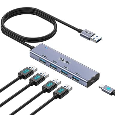 TSUPY Hub USB 3.0, Sdoppiatore USB Multiporta 3.0 Adattatore Aluminium 5Gbps con Cavo da 120cm Compatibile con MacBook, Laptop, Desktop, Chiavetta USB