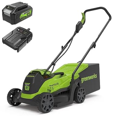 Greenworks 24V 33 cm Brushless Tosaerba a batteria, Altezza di Taglio 25-70 mm, 2 Funzioni, con Sacco da 30L (con 4Ah Batteria e Caricatore)
