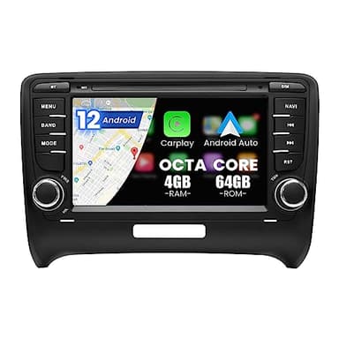 Kymmtun Autoradio Android 12 per Audi TT/MK2/ 8J (2006-2014) 7 pollici (4GB+64GB) Carplay con 4G+WiFi GPS USB SD Bluetooth Android Controllo automatico del volante