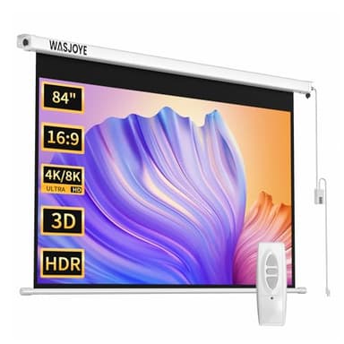 WASJOYE 84 "Schermo Proiettore Motorizzato Diagonale Elettrico Proiezione Automatica 16: 9 Telo Videoproiettore HD 8K per il Gioco per Uffici di Cinema Home Theater Projector Screen W/telecomando