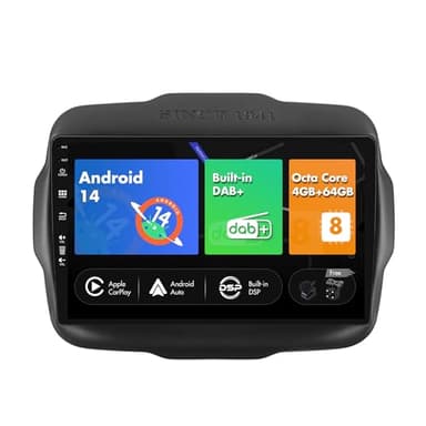 SXAUTO『Built-in DAB』Android 14 IPS Autoradio Per Jeep Renegade (2015-2018) - Senza fili CarPlay/Android Auto - 4G+64G - Camera + MIC - Fast-boot Volante 360-CAM Dual-Band WIFI DSP - 2 Din 9 Pollici