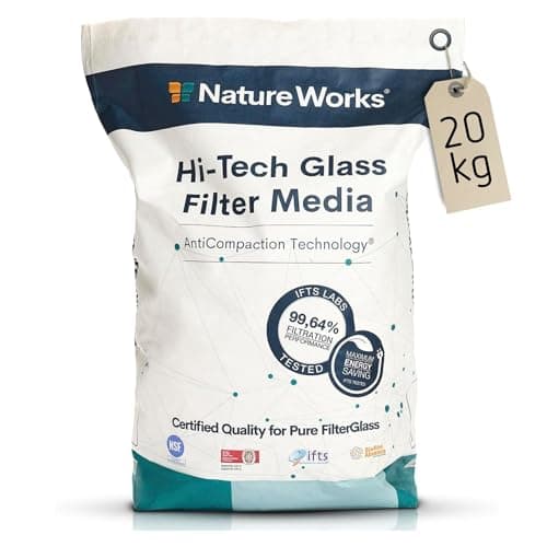 Nature Works Hi-Tech - Vetro filtrante 20 kg, con sabbia per piscina, vetro filtrante naturale, bianco cristallo, sfere di vetro come alternativa ecologica alla sabbia filtrante, diametro