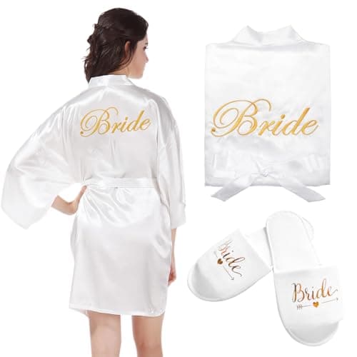 HENGBIRD Vestaglia Sposa Donna in Raso Vestaglia Kimono Sposa Pigiama Donna Camicia da Notte per Nozze