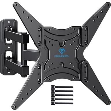 PERLESMITH Supporto TV Braccio Girevole e Estendibile per TV 26-60 Pollici | Base Universale, Portata 35 kg | VESA 400x400 mm | Inclinazione e Rotazione Regolabile | Design Moderno e Stabile