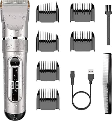 Tagliacapelli Professionale Elettrico Macchinetta Per Capelli Regolabarba Uomo Impermeabile IPX7 Lama Regolabile Ceramica Titanio Schermo LCD