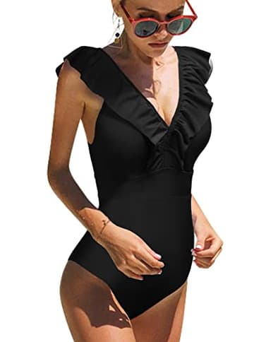 heekpek Costume da Bagno Donna Intero Vita Alta Bikini Costumi Interi Sexy Piscina Spiaggia Elegante Un Pezzo Push Up Floreale Bikini Mare, Nero assoluto, M