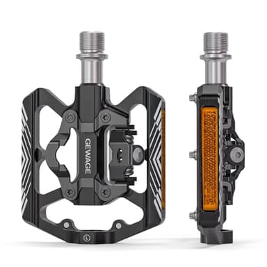 GEWAGE Pedali a scatto, 2 in 1, a doppia funzione, piatti e pedali a scatto con riflettore per SPD, gambo in cromo da 9/16", per mountain bike, bici da corsa ed e-bike