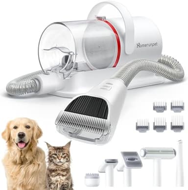Homerunpet Toelettatura e Aspirazione a Vuoto per Animali Domestici, 12000 Pa Ultra Silenziosa Tosatrice per Cani e Gatto Professionale, Aspira Peli per Cani con 6 Strumenti, 1,85L