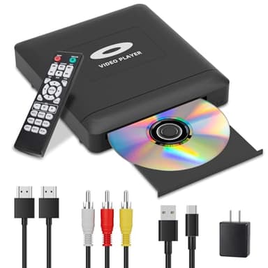 Mini Lettore DVD HD con Porta HDMI, 1080P Lettore DVD per Smart TV, Region Free Connessione, Cavo di uscita integrato PAL/NTSC, HDMI/RCA incluso, Lettore Cd per La Casa
