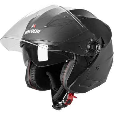MOCOERL Casco Jet da Donna per Uomo Casco Moto Scooter Casco Doppia Visiera ECE2206 Approvazione Casco 3/4 Vintage Nero per Adulti (XL)