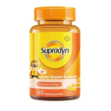Supradyn Junior Vitamine Gommose Multivitaminico Bambini con Omega 3, Colina, B6, B12, Vitamina C e Niacina, per Integrare l'Alimentazione e Sostenere le Difese immunitarie, 60 Caramelle Gommose