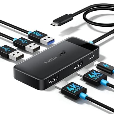 Lemorele Hub USB C 6 in 1 Multiporta, 2 HDMI 4K@30Hz, 3 USB 3.0, PD 100W - Docking Station per Monitor Doppio, Caricamento Rapido per MacBook, Windows, PC