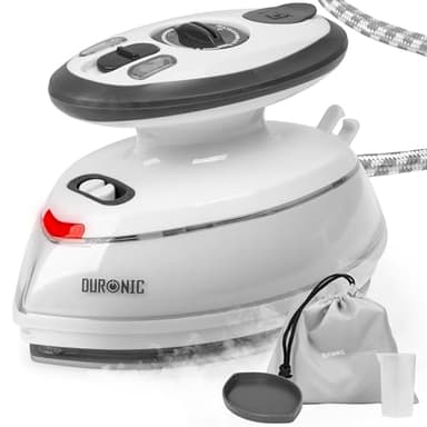 Duronic SI3 WE Mini Ferro da Stiro | Ferro da viaggio a vapore 400W | Serbatoio 35ml | Steamer portatile con base d’appoggio e borsello da viaggio | Per lavori di cucito, quilting | Bianco