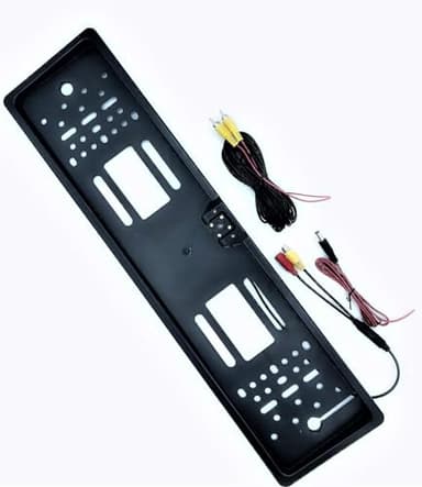 SQUADO - Kit Porta Targa Con Telecamera A 4 Flash Led Per Retromarcia Per Telaio Europeo