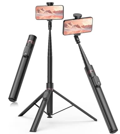 TONEOF 168cm Automatica Treppiede Bastone Selfie, Treppiedi Cellulare con Telecomando Magnetico Ricaricabile, Supporto Cellulare Girevole 360°, Treppiede Smartphone per iPhone/Android-Nero