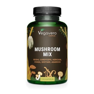 FUNGHI MEDICINALI | Con Reishi, Cordyceps, Shiitake, Lions Mane, Agaricus e Chaga | Testato in Laboratorio (anche per Nichel) | Estratti Altamente Dosati) | Vegan | Vegavero®