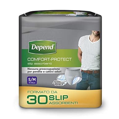 Depend Comfort-Protect Slip Assorbenti Uomo, Assorbenti e Traspiranti, Protezione Totale, Taglia S/M, 30 Slip