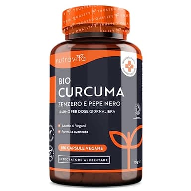 Curcuma Bio con Piperina e Zenzero 1440 mg - 180 Capsule Vegane (3 Mesi) - Curcuma in Polvere ad Alto Dosaggio con Curcumina Attiva - Integratore di Turmeric - Prodotto nel Regno Unito da Nutravita